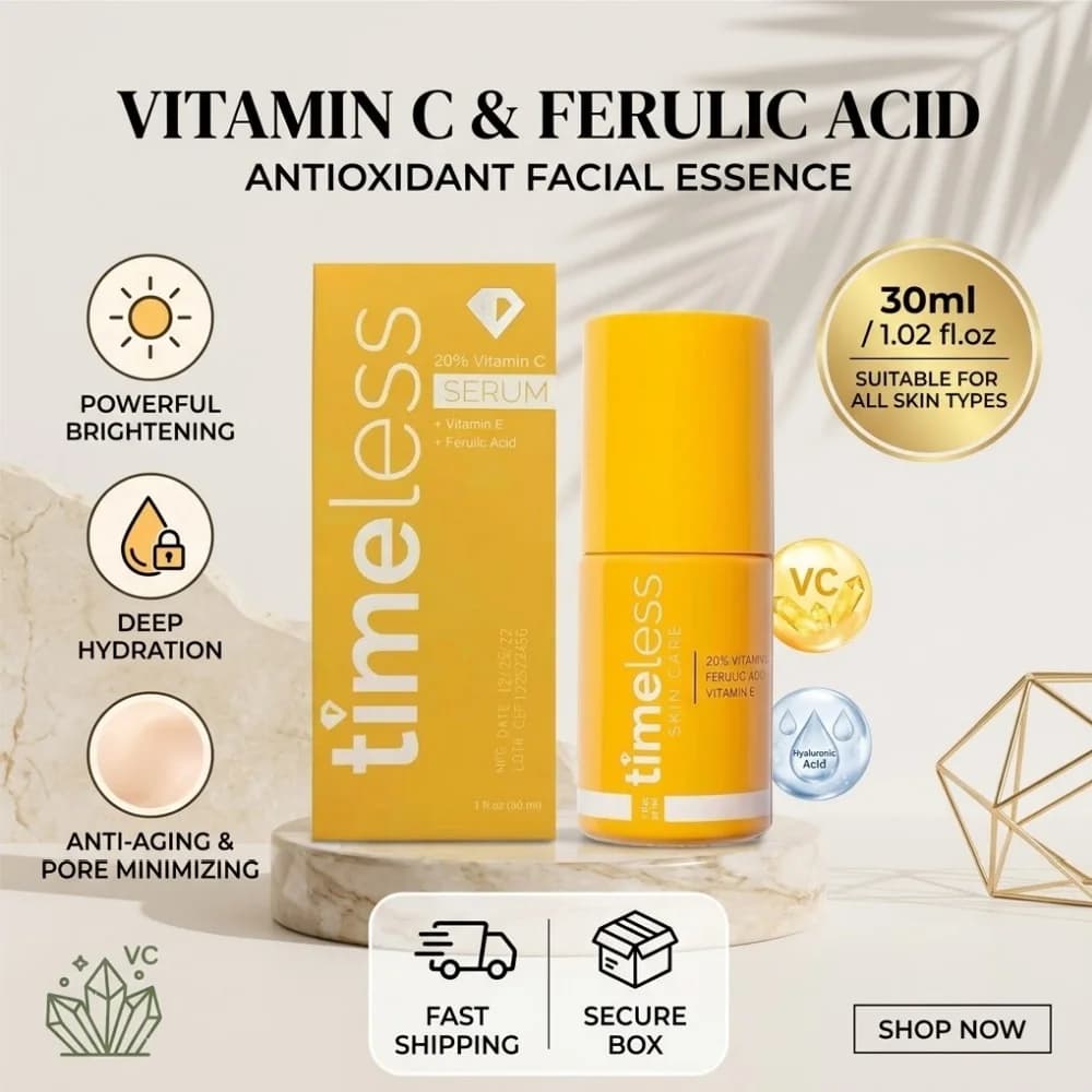 Timeless 20% Vitamin C Serum 30ml Ferulic Acid Facial Essence Anti Aging Wrinkle Brightening Moisturizing Skin Care