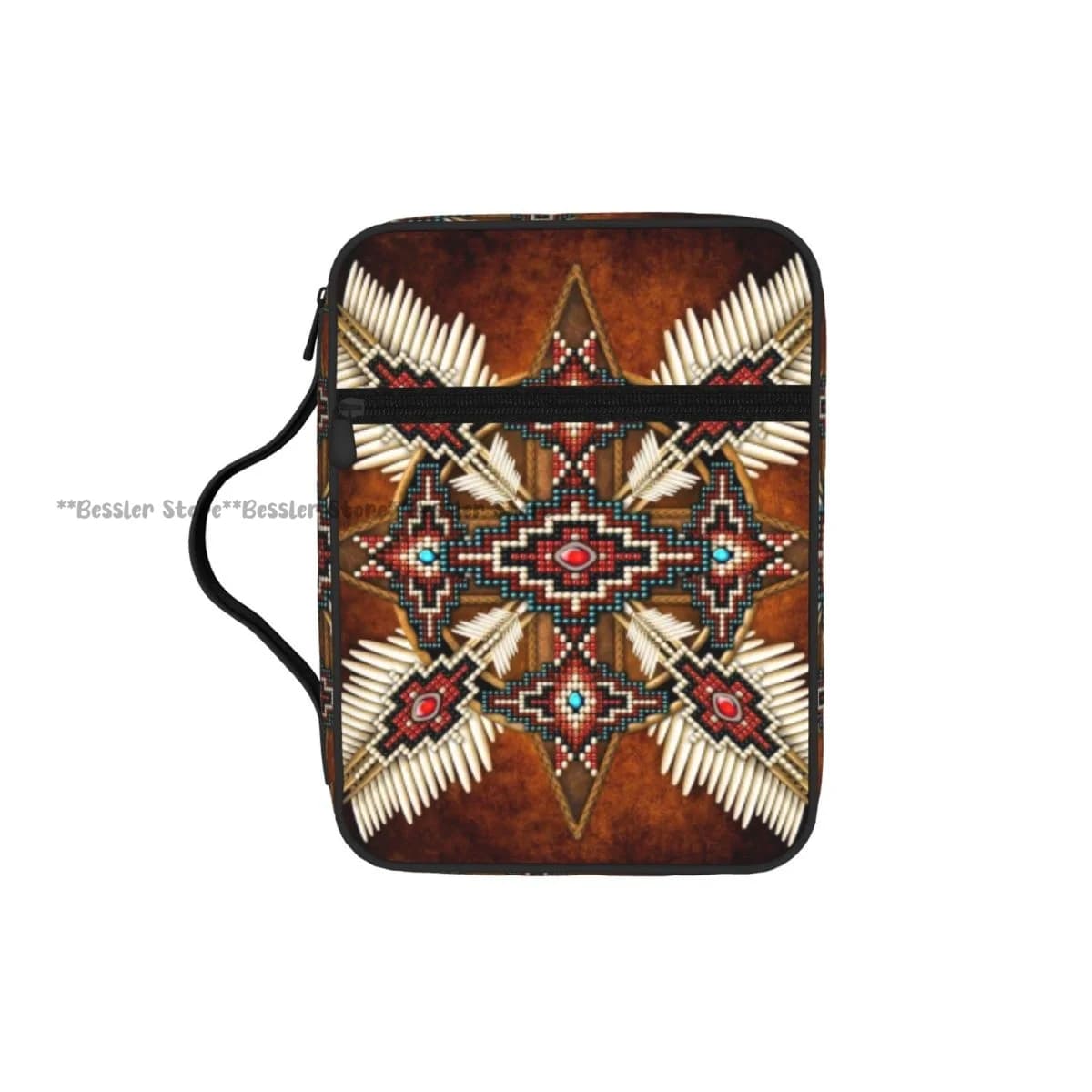 Bag for Bible with Native American Print, Case with Hinge and Handle, Bag for Transport and Conservation Bible