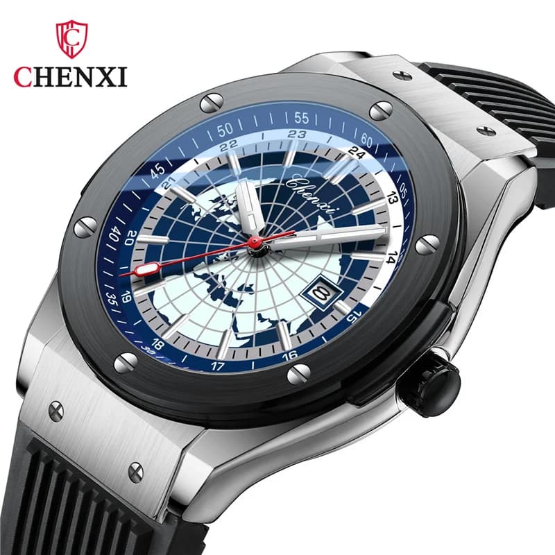 CHENXI 82442 Orologio al quarzo da uomo Casual Orologi sportivi unici Marchio Mappa del mondo Militare Impermeabile Orologi da polso maschili Orologio regalo