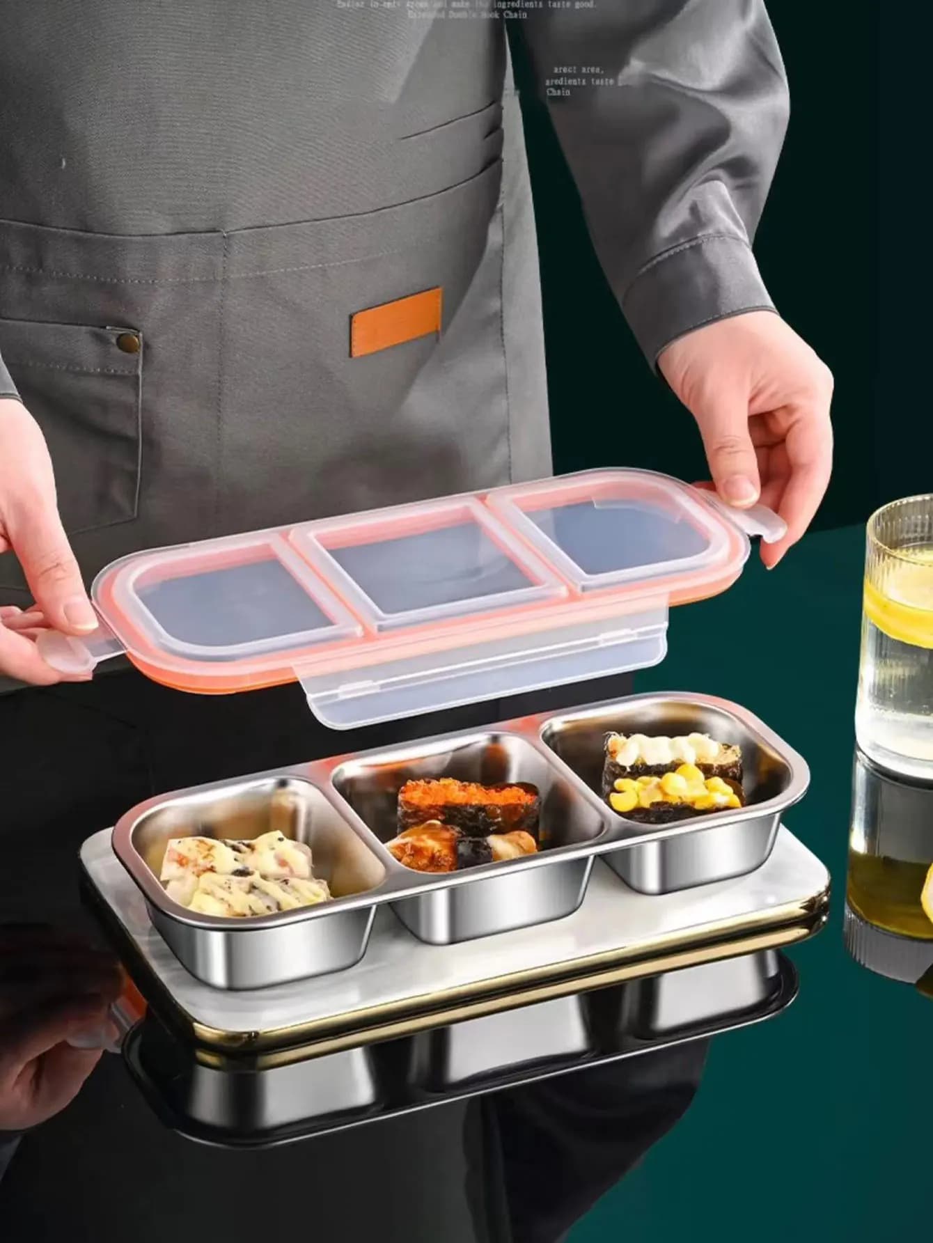 Stainless Steel Mini Compartment Lunch Box for Weight Loss Meals, Microwaveable, Stainless Steel Fruit Preservation Light Meal Box with Three Compartments, Sealed and Portable