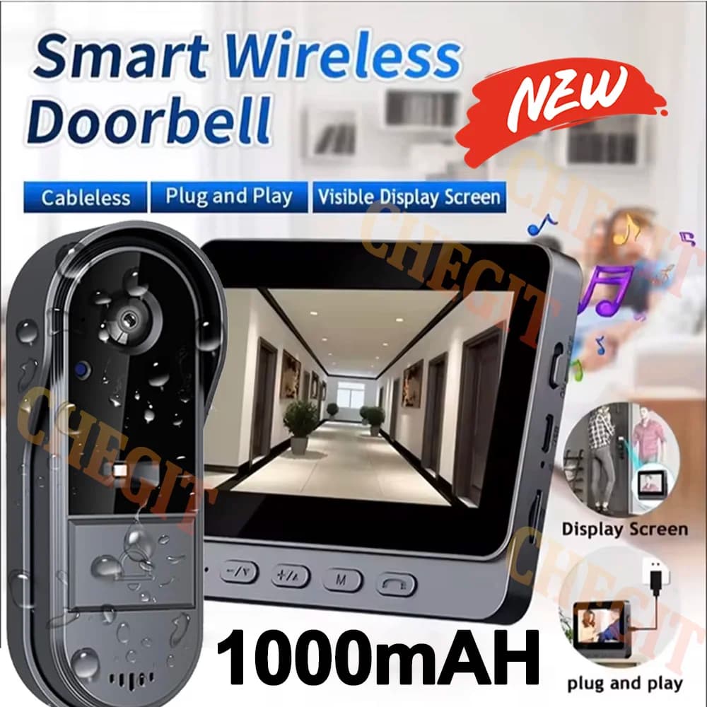 4.3in IPS Screen Wireless Doorbell Camera 1080P Video Intercom Doorbell Waterproof Home Security Door Bell IR Night Vision