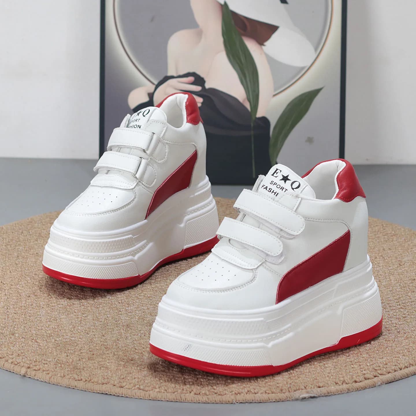 Fall Winter Thick Bottom Wedge Sneakers 12CM Inner Heel 10CM High for Petite Girls White Canvas Shoes