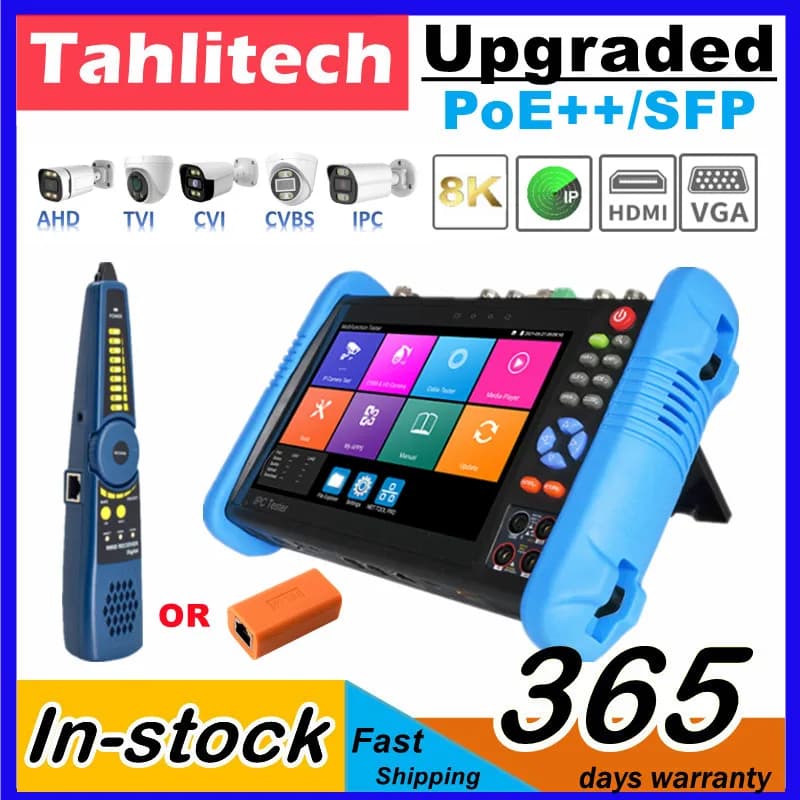 Tester IPC CCTV da 7 "8k aggiornato Tester IPC9800 PoE++ Uscita alimentazione SFP VGA HDMI UTP Test cavo 8MP AHD CVI TVI Test telecamera
