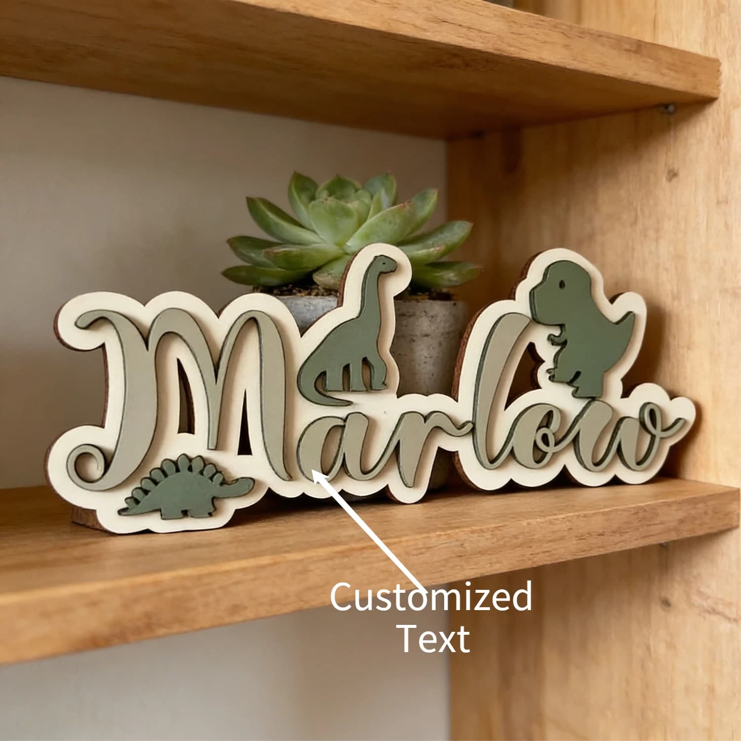 1pc Customizable Double-layer Wooden Surname Brand for Children's Room, Dinosaur Shaped, Housewarming Gift, Holiday Gift