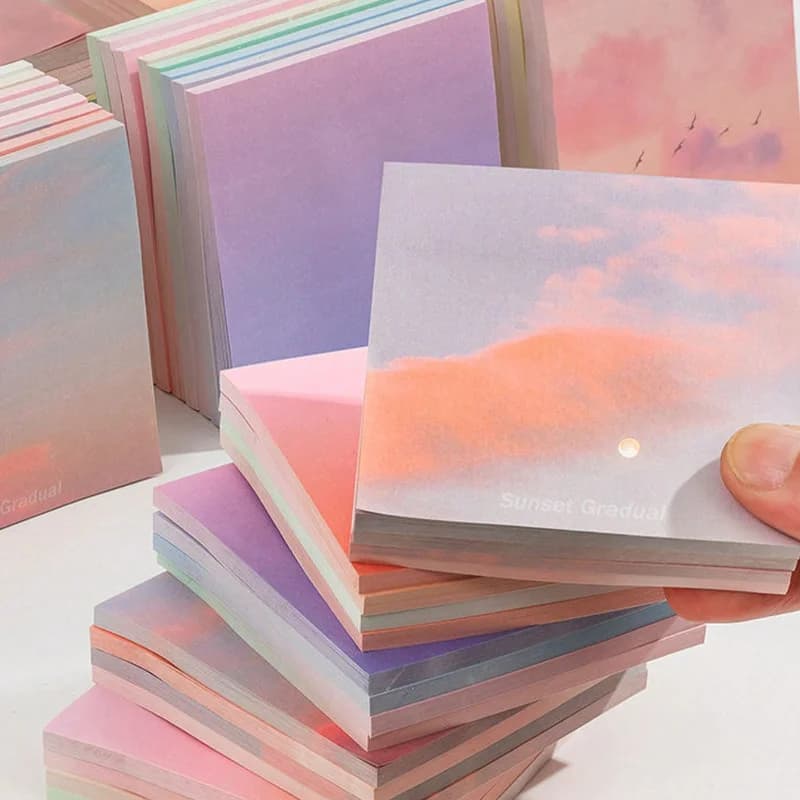 Blocco Note Adesivo Sfumato Tramonto, Memo Pad Estetico con Motivo Nuvole, Decorazione Estiva per Scrivania e Strumento di Studio per Scuola, Ufficio