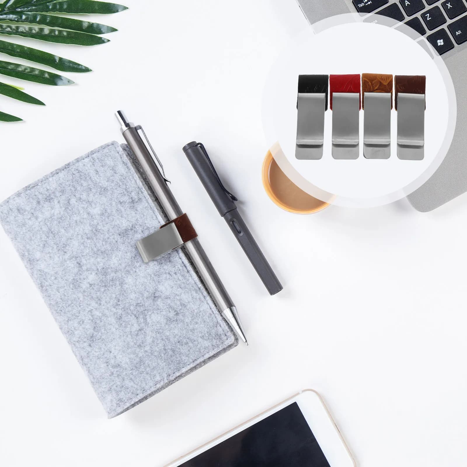 Set di 4 Portapenne con Clip in Metallo Elegante per Quaderni e Agende, Accessorio Organizzatore Portatile per Strumenti di Scrittura