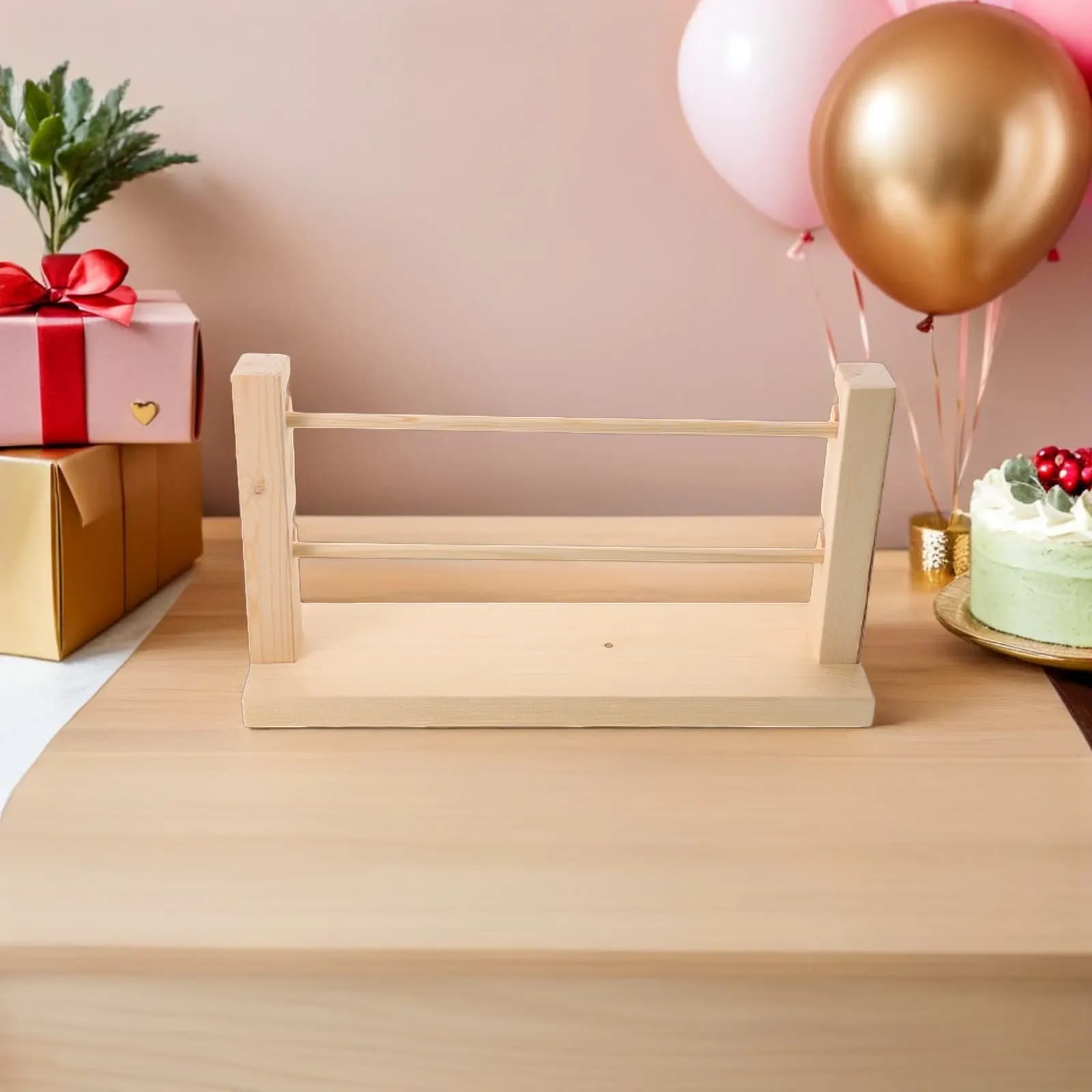 2-Tier Ribbon Organizer Rack Wooden Ribbon Spool Holder for Craft Room Florist Sewing Storage Washi Tape Display