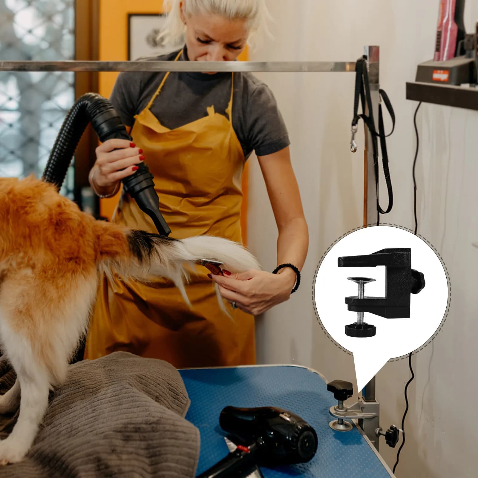 Morsetto Professionale per Tavolo da Toelettatura Animali Domestici, Clip in Metallo Resistente per Braccio Tavolo Toelettatura, Accessorio di Fissaggio Asta di Sospensione per Cani e Gatti
