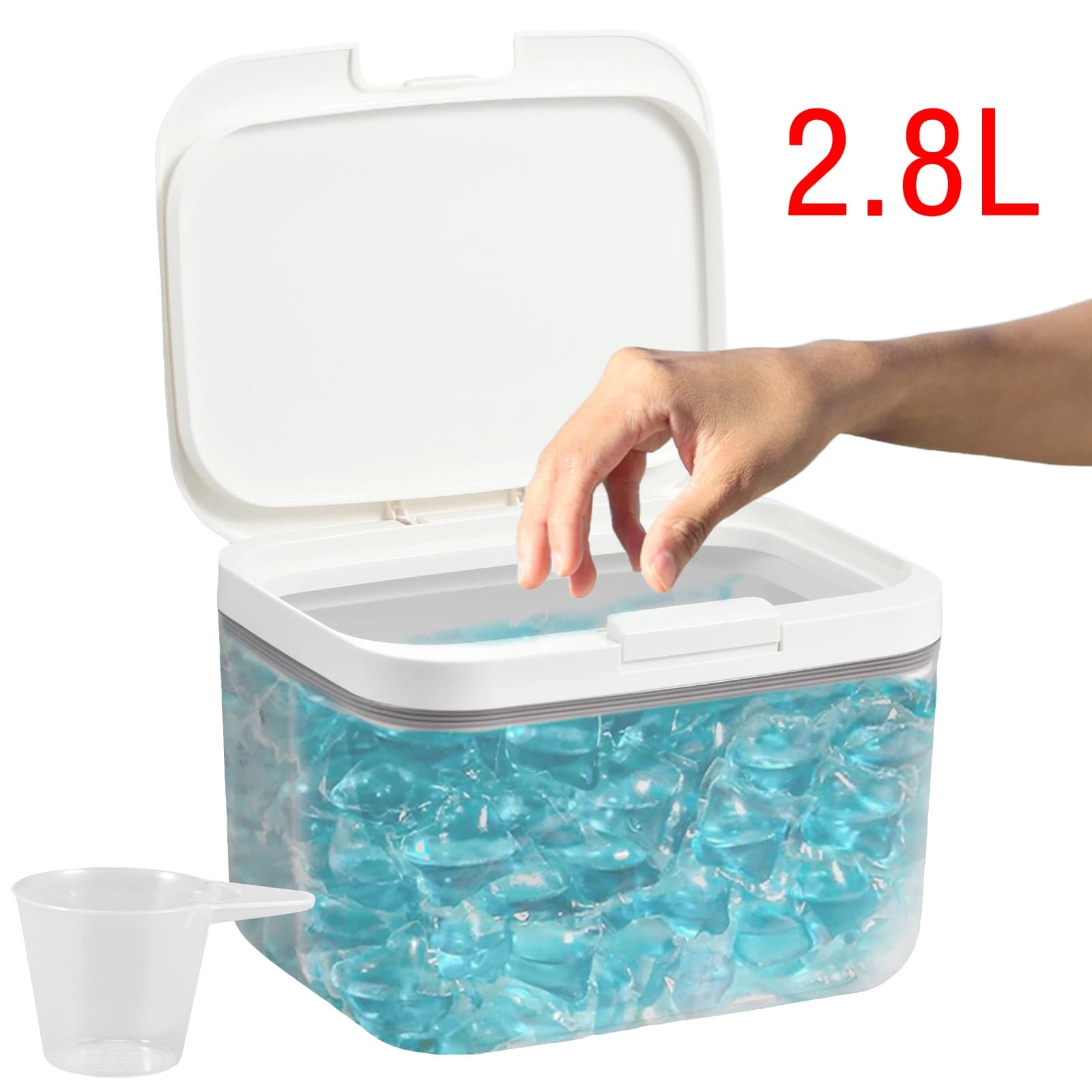 2.8 litre laundry waffle container, automatic storage box for pop-up dishwasher, large capacity, contains sealed scented beads