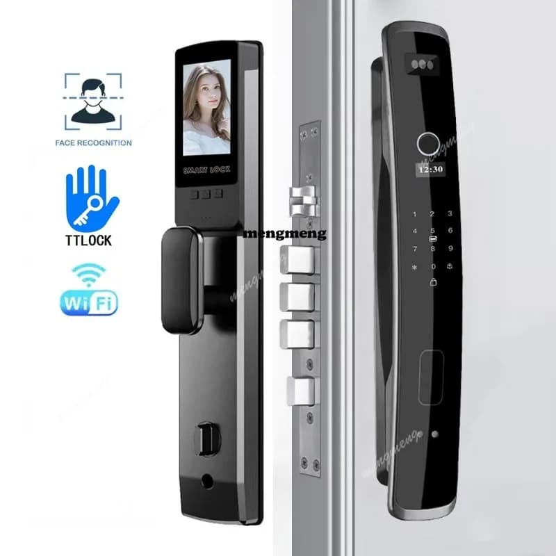 Serratura Intelligente Automatica Orleans con Riconoscimento Facciale e Impronta Digitale, Chiusura con Password per Porte in Legno
