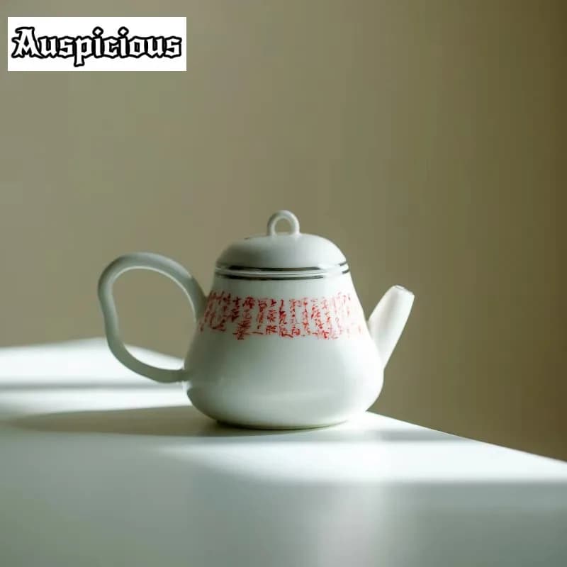 100ml Pure Handwritten Verse Ceramic Teapot Chinese Red Calligraphy Welcome Pot Small Kettle With Handle Kung Fu Black Tea Set