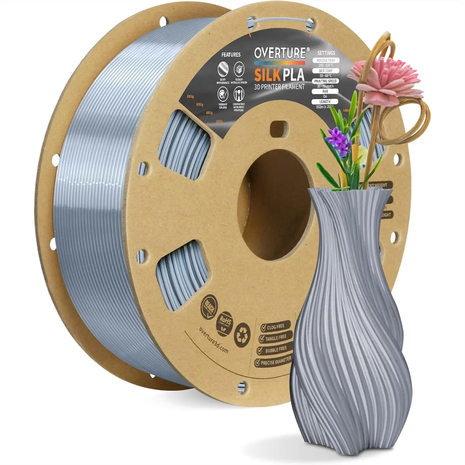 Filamento PLA Seta 1.75mm, Filamento Metallico Lucido per Stampante 3D Bobina da 1kg per Cosplay Gioielli Decorazioni Casa