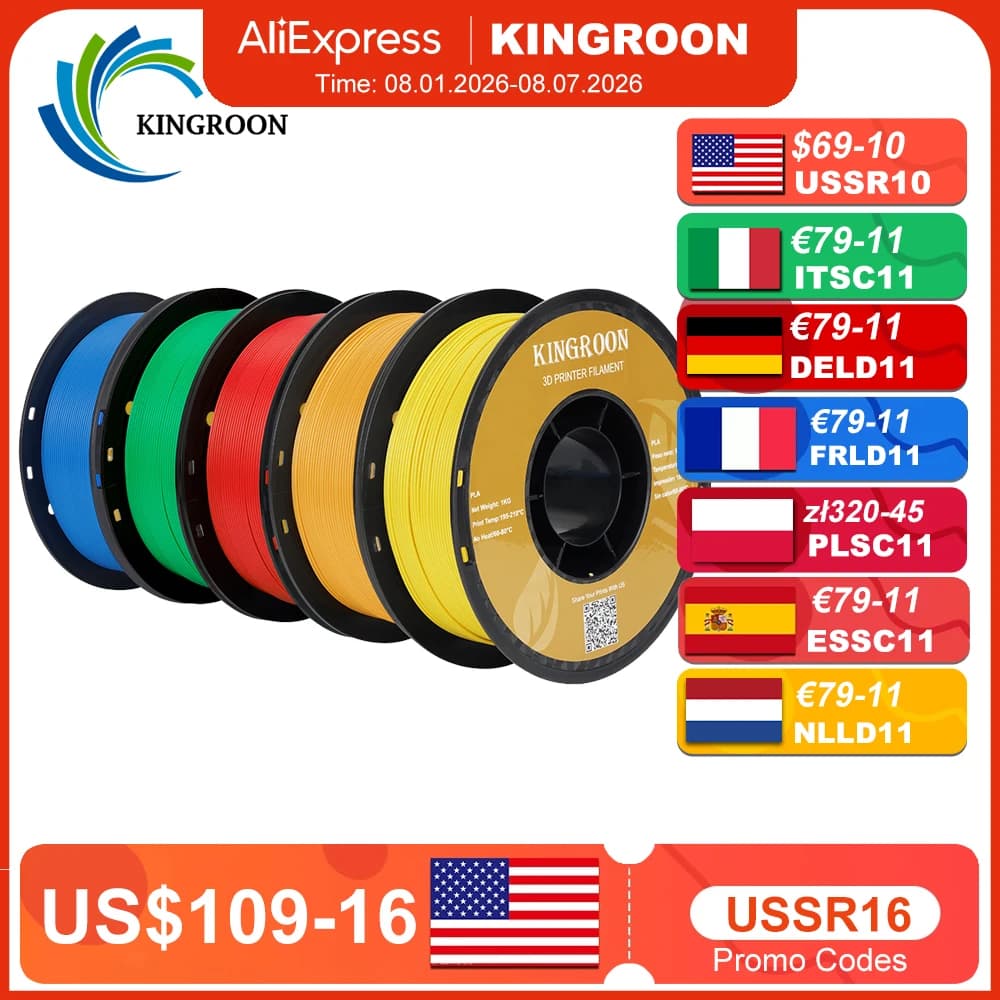 KINGROON 5KG PLA TPU PETG Filament Mix Color 1.75mm 3D Printer Plastic No bubble Bobbin 3D Printing Materials Wholesale