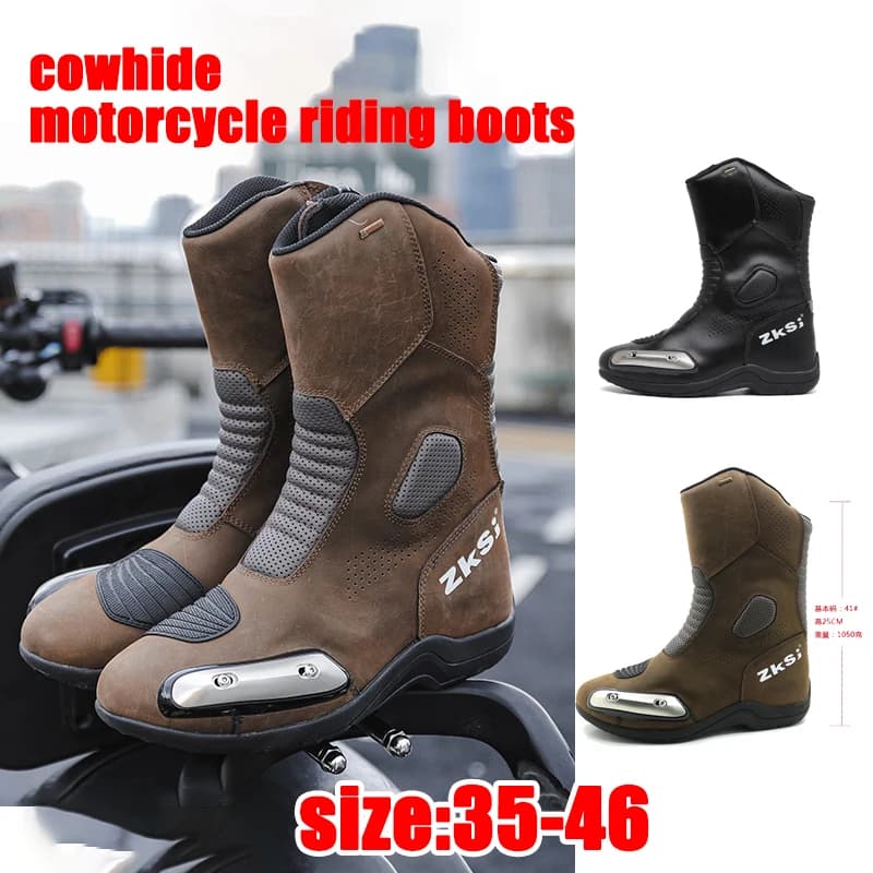 Stivali da moto da uomo in pelle di vacchetta Botas Stivali da motocross in pelle da moto con protezione del cambio Stivali Enduro per escursionismo Attrezzatura di protezione da moto