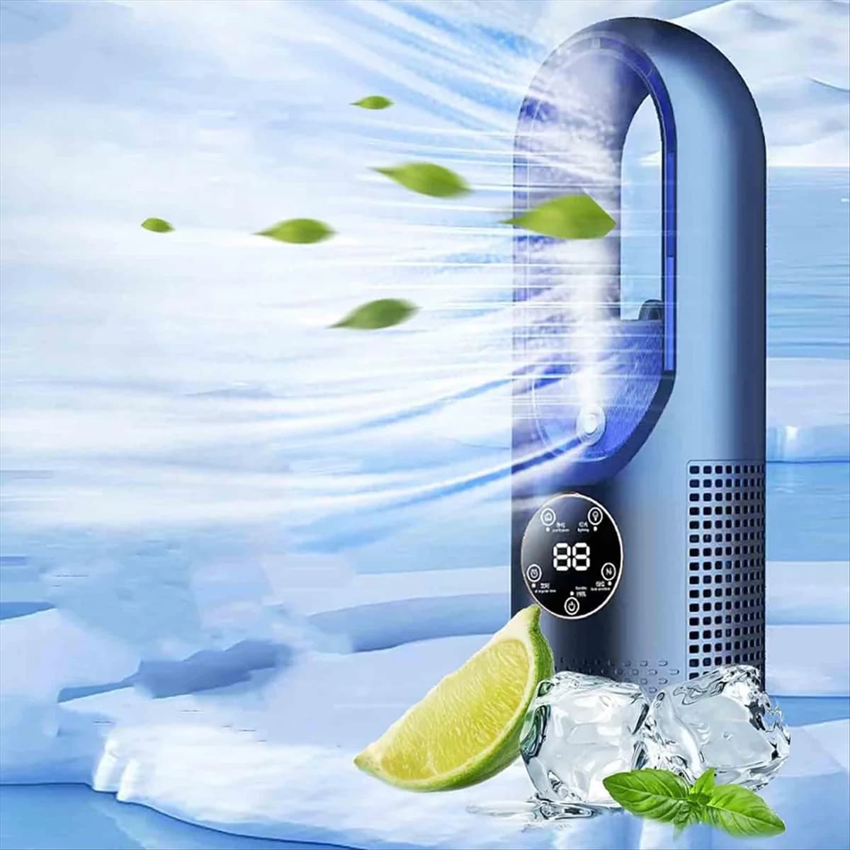 Ventilatore senza lama Ventilatore senza lama Ventilatore elettrico Ventilatore di raffreddamento per dormitorio domestico Ventilatore da tavolo raffreddato ad acqua Blu