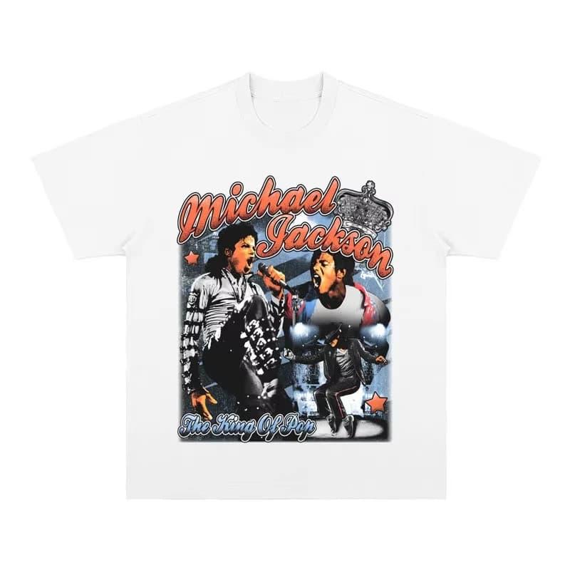 Vintage T-Shirt With Michael Jackson Portrait Print, Luxury High-End Unisex Summer Short Sleeve Top Women And Men T-shirt