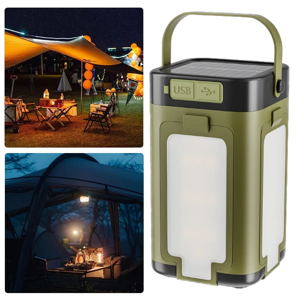 Rechargeable Lantern Power Bank Solar Camping Lantern Waterproof Portable Flashlight LED Tent Light for Camping Hiking