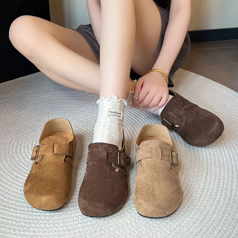Women's Spring Autumn New Style Increased Height Shoes Deep Mouth Belt Buckle Casual Loafers Fashionable Flat Women Single Shoes