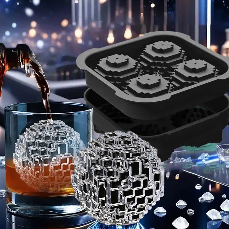 4 Griglia 3D Palla di Ghiaccio Cubo Ghiaccio in Silicone Vassoio per Cubo Stampo con Coperchio Riutilizzabile Stampo per Ghiaccio Sfera per Succo di Whisky Gelatina di Frutta Stampo per Ghiaccio