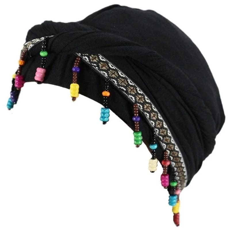 340D Beaded Headscarf Hat Long Braid Twist Tail Hat Bandanas Hat Unisex Travel Hat