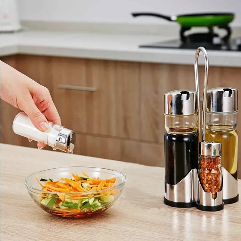 Set di Barattoli per Spezie da Tavola, Bottiglie in Vetro per Olio e Contenitori per Condimenti per la Casa