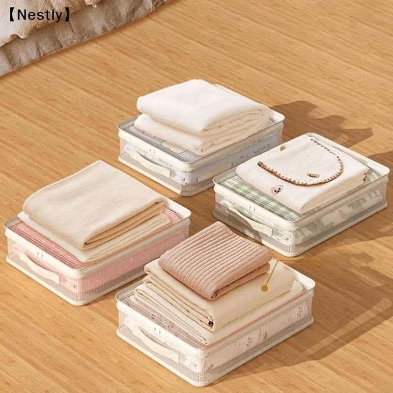 Set di quattro borse portaoggetti per lenzuola e copripiumini, extra spesse, antimuffa e antipolvere.〔Nest〕