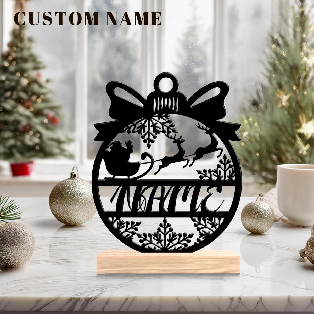 1pc Metal Desktop Decoration Custom Name Equipped with Wooden Base Holiday Decoration Gifts,Desktop Statue Ornaments
