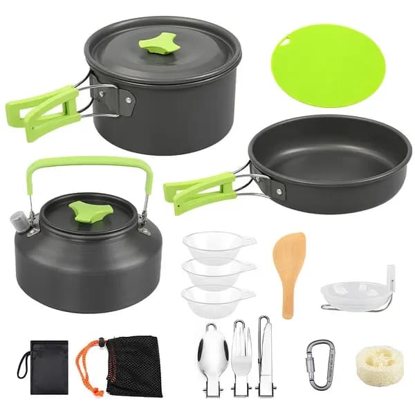 Set da 16 Pezzi per Cucina da Campeggio, Kit Pentole Pieghevoli in Acciaio Inossidabile, Set di Pentole Resistenti