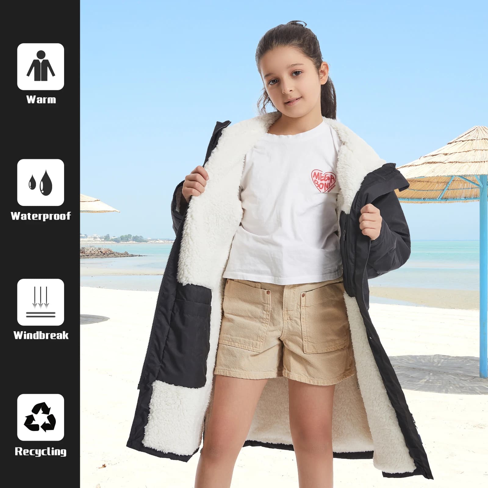 Accappatoio impermeabile per bambini, coperta indossabile soffice, felpa con cappuccio asciugamano morbido caldo, Poncho da Surf per 5-12 anni