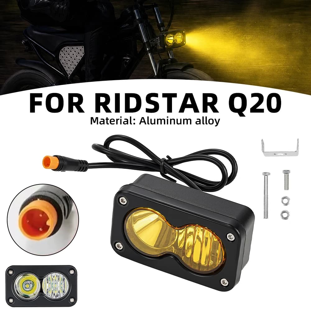 3Inch LED Spotlight For Ridstar Q20 Headlight Waterproof Plug N Play White Yellow Light Electric Dirt Bike E-bikes Accessories