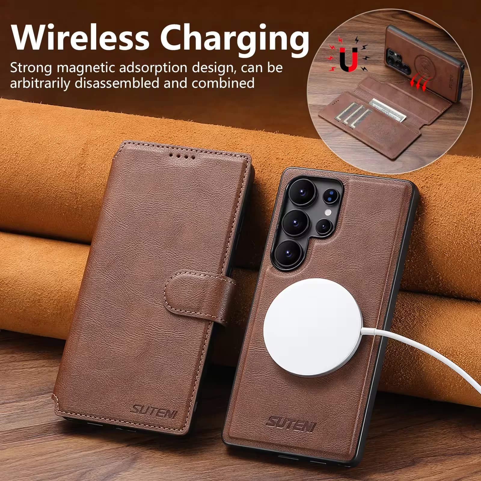 Custodia a Portafoglio di Lusso in Pelle PU con Chiusura Magnetica per Samsung Galaxy S25 Ultra S24 S23 S22, con Tasche Porta Carte
