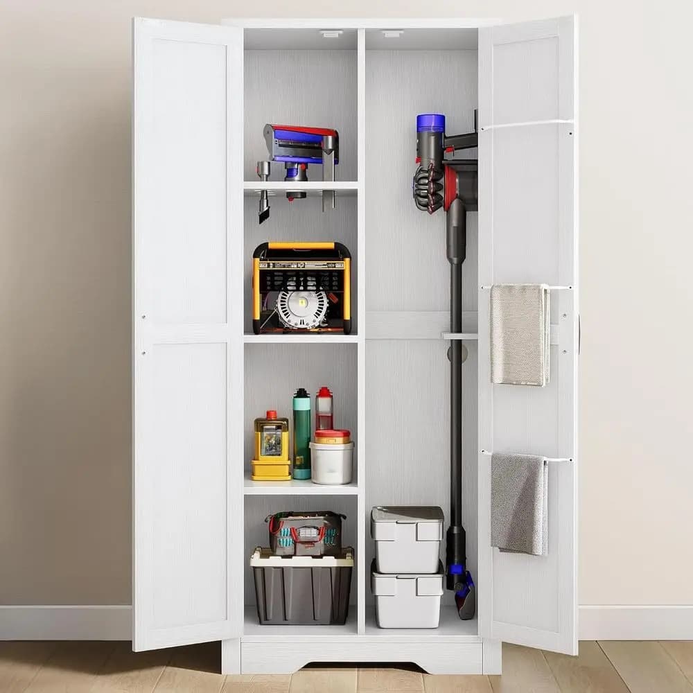 Armadio Compatto per Aspirapolvere, Scope e Lavapavimenti - Ideale per l'Organizzazione di Garage e Casa