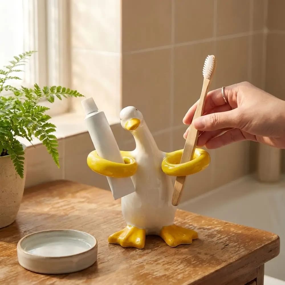 Duck-Shaped Electric Toothbrush Holder Ceramic 2 Slot Toothpaste Toothbrush Rack Waterproof Non Slip Toothbrush Storage Stand