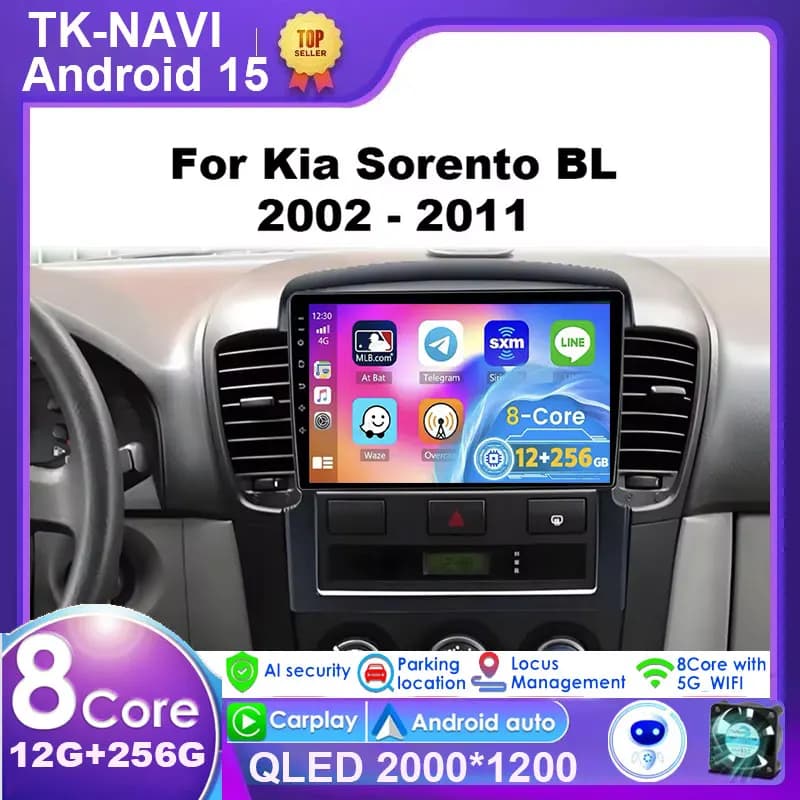 Android 15 Car Radio Stereo Carplay For Kia Sorento BL 2002 - 2011 Auto Multimidia Video Player GPS Navigation 2DIN DVD 5G Wifi