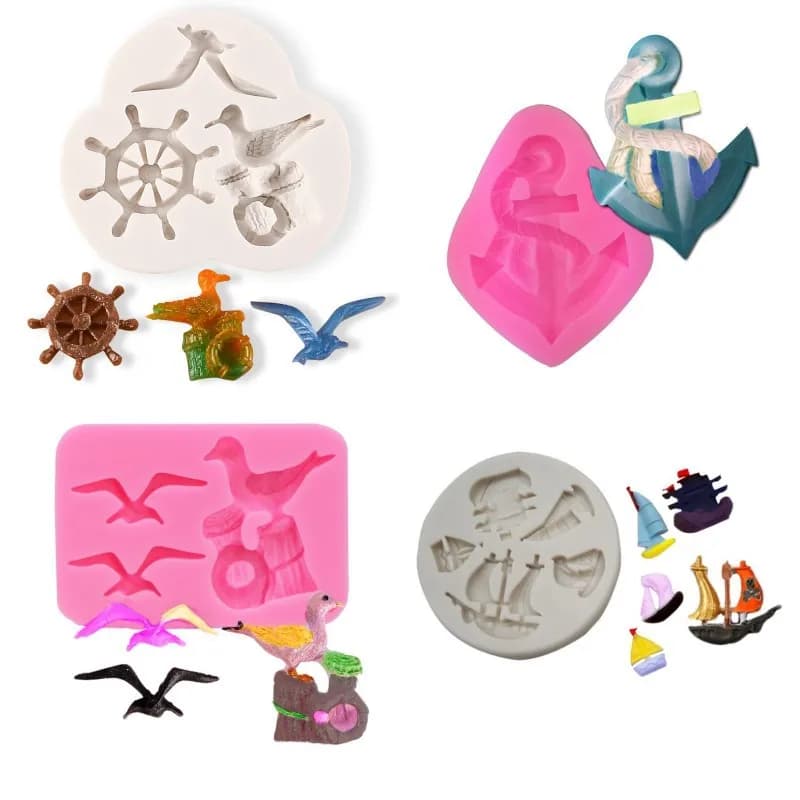 Stampo in Silicone a Forma di Gabbiano, Ancora e Timone per Decorazione Torte, Fondente, Pasta di Zucchero, Cioccolato, Utensili da Forno H382