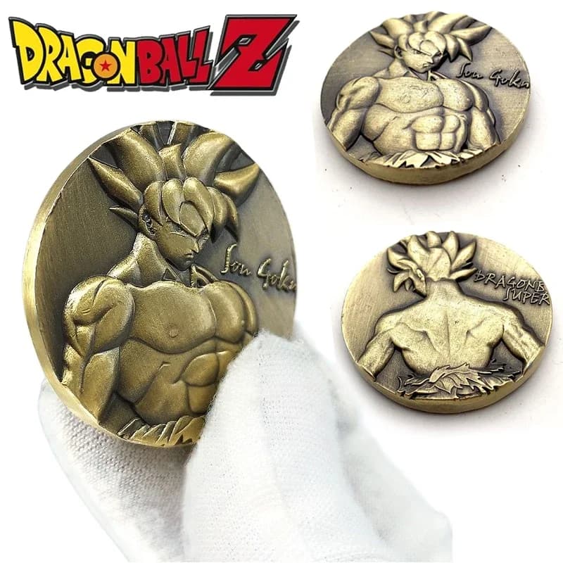 Dragon Ball Son Goku Moneta commemorativa Anime Metalli Cartoon Giocattolo per bambini Figure Modello Articolo decorativo Souvenir Collezione d'arte Regalo