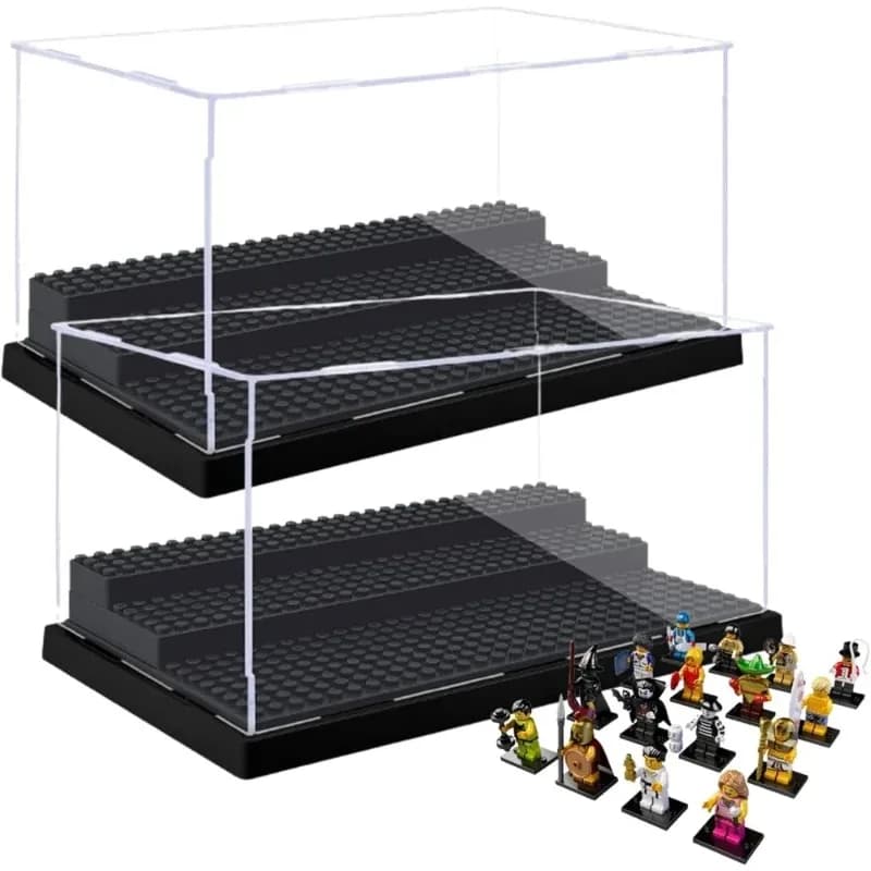 Compatible with Lego bricks suitable for action figures 3 steps, transparent dustproof acrylic storage box can be folded.