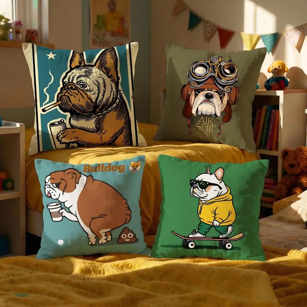 Animal French Bulldog Cushion Cover Decorative Cushions Covers Cover Sofa 50x50 Pillow 4 Piece 45x45 40x40 Pillowcase