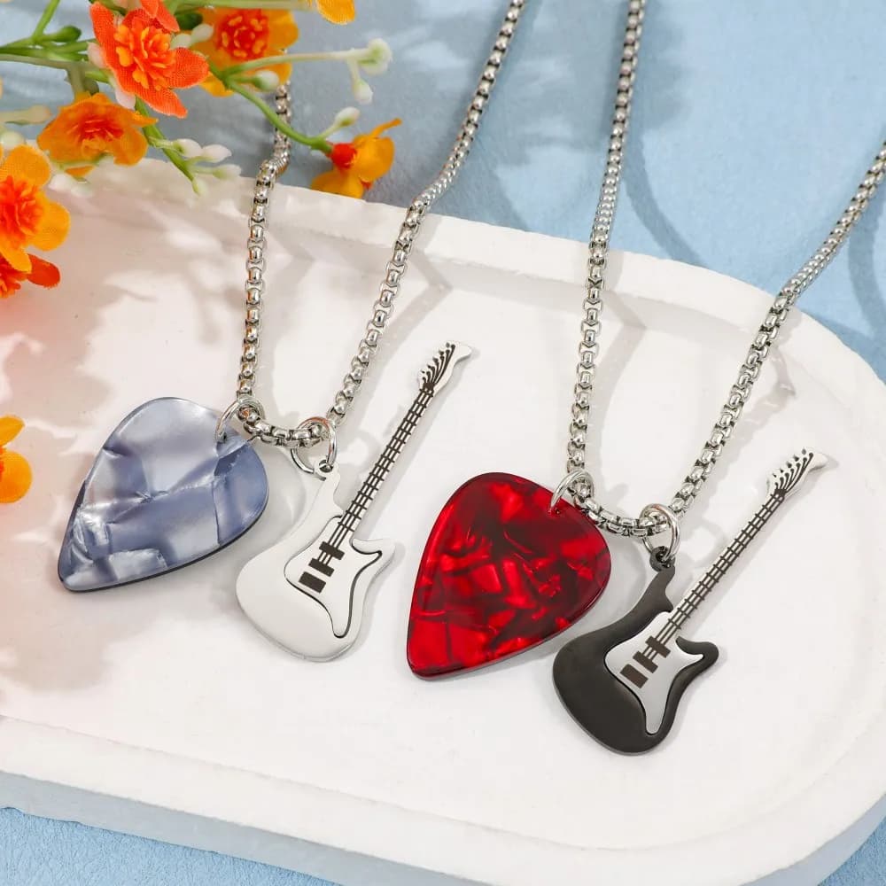 Collana con Ciondolo Plettro per Chitarra Hip-Hop Unisex, Gioielli a Tema Musicale Punk Rock alla Moda