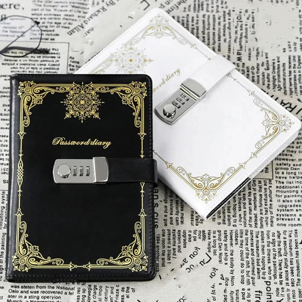 PU Leather Journal Notebook With Lock Hard Cover A5 100Sheets Diary Writing Pads Retro Line Paper Lockable Secrets Journal