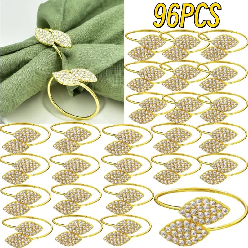 Portatovagliolo per matrimonio, decorazione da tavola, tovagliolo con strass, portatovagliolo per matrimonio, anelli, fibbie per hotel, forma di foglie per banchetti