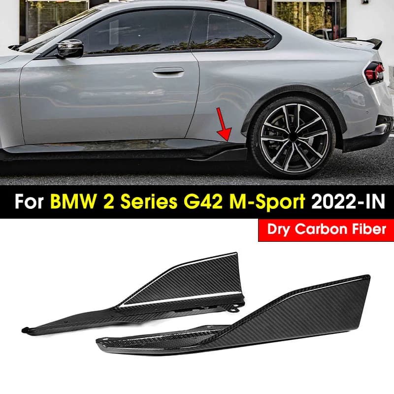 Minigonne laterali in fibra di carbonio a secco Fascette per labbra Estensione Splitter a bilanciere Diffusore Winglet Ala per BMW Serie 2 G42 M-Sport 2022-IN