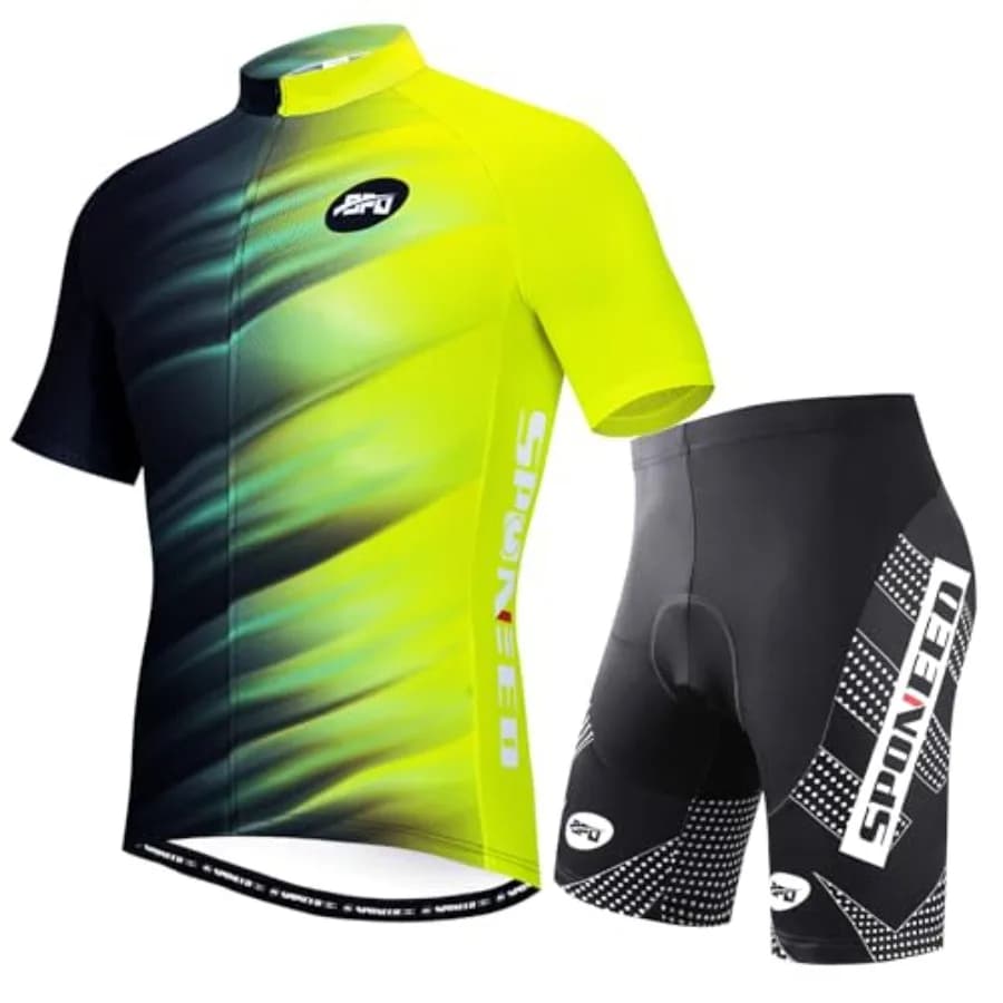 Completo da Ciclismo Sponeed a Maniche Corte per Uomo, Abbigliamento da Bici con Pantaloncini Imbottiti per Bicicletta da Strada