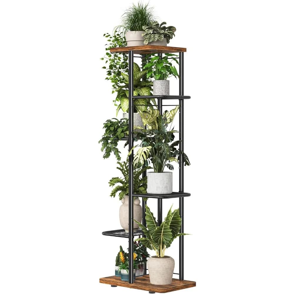 Espositore per Piante a Sei Livelli ad Angolo, in Metallo, per Interni ed Esterni, per Patio, Balcone, Soggiorno, Marrone