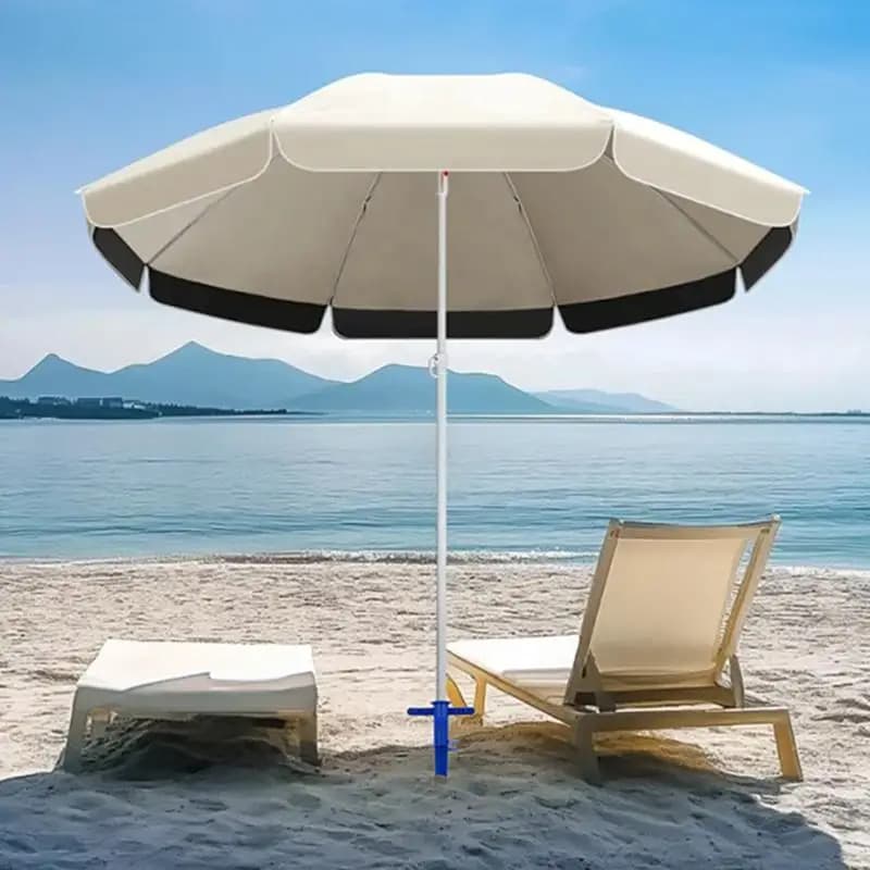 Adjustable plastic umbrella base, anchoring support, pointed screw for ground fixing with sand, patio, beach, sun