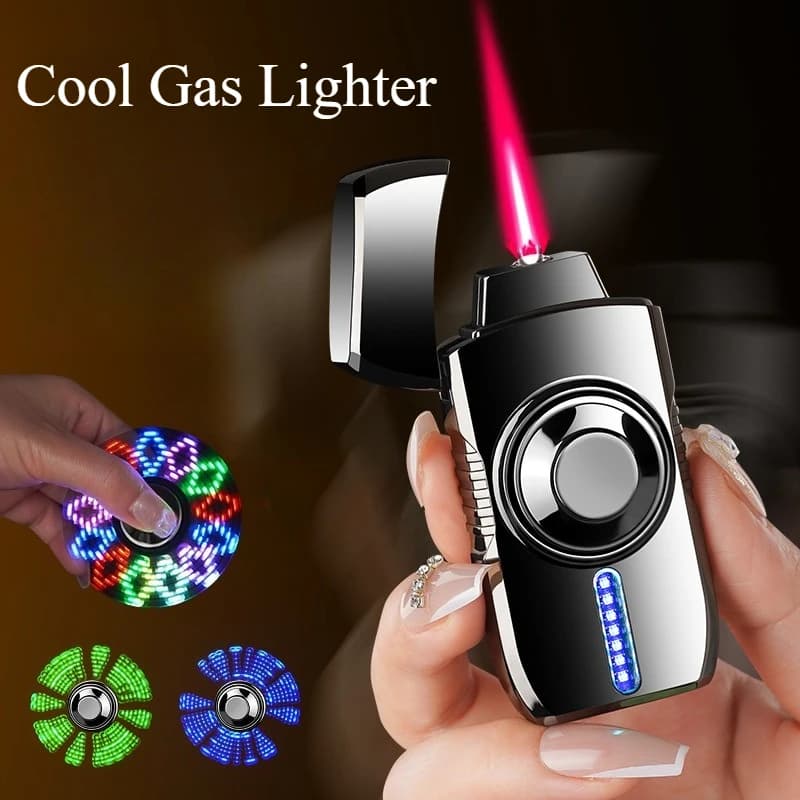 Accendino a Gas Butano con Controllo Vocale Intelligente e Fidget Spinner Antistress, Accessorio Antivento per Fumatori, Regalo per Uomo