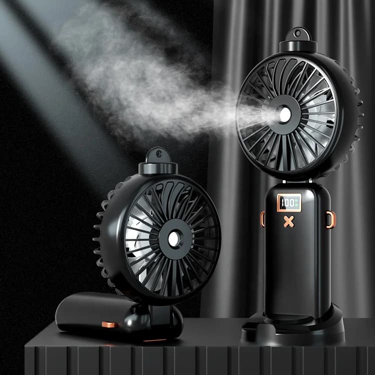 Nuovo mini appeso al collo piccolo ventilatore nebulizzatore spray ventola di raffreddamento umidificazione pieghevole display digitale portatile ventilatore con supporto per telefono