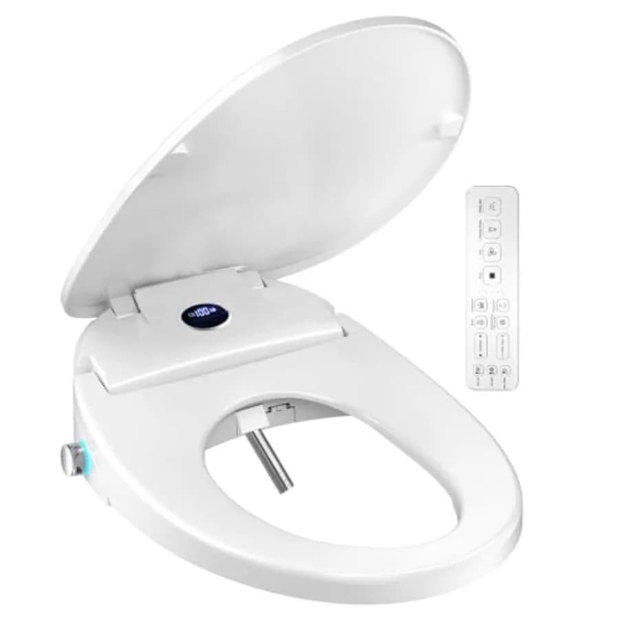 Sedile WC Bidet con Telecomando, Lavaggio ad Acqua Calda, Sedile Riscaldato, Asciugatore ad Aria, Chiusura Ammortizzata, Luce Notturna, Ugello Autopulente, LED