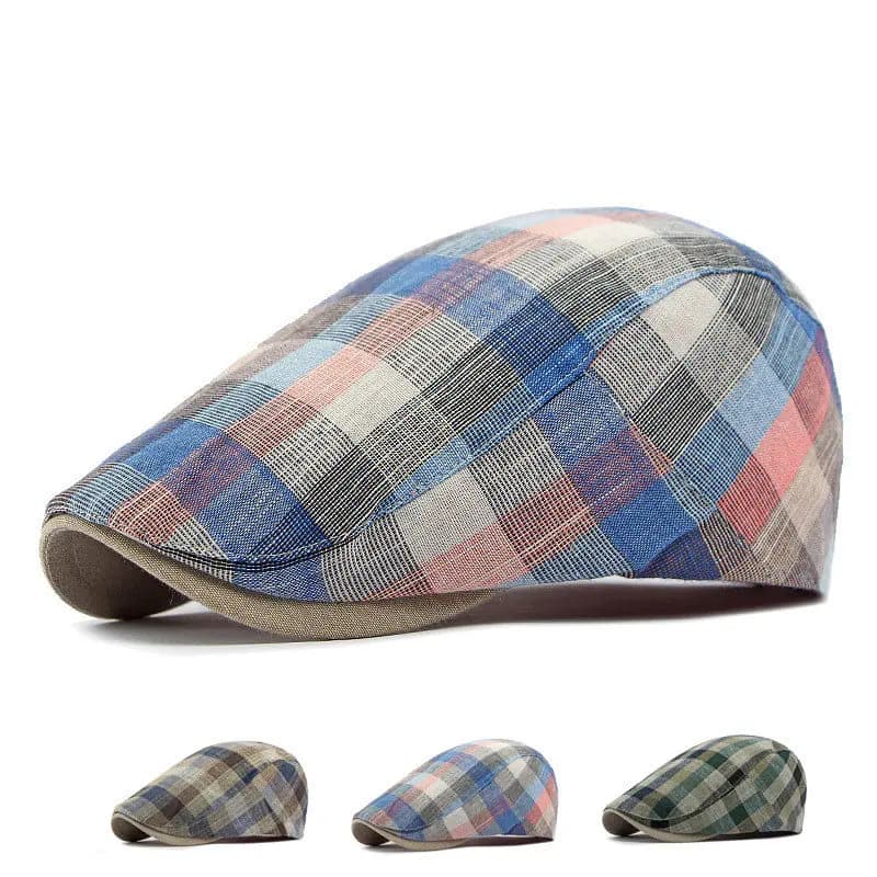 Banner caps with striped cotton print four seasons cap with flat visor painter hats for men and women 165