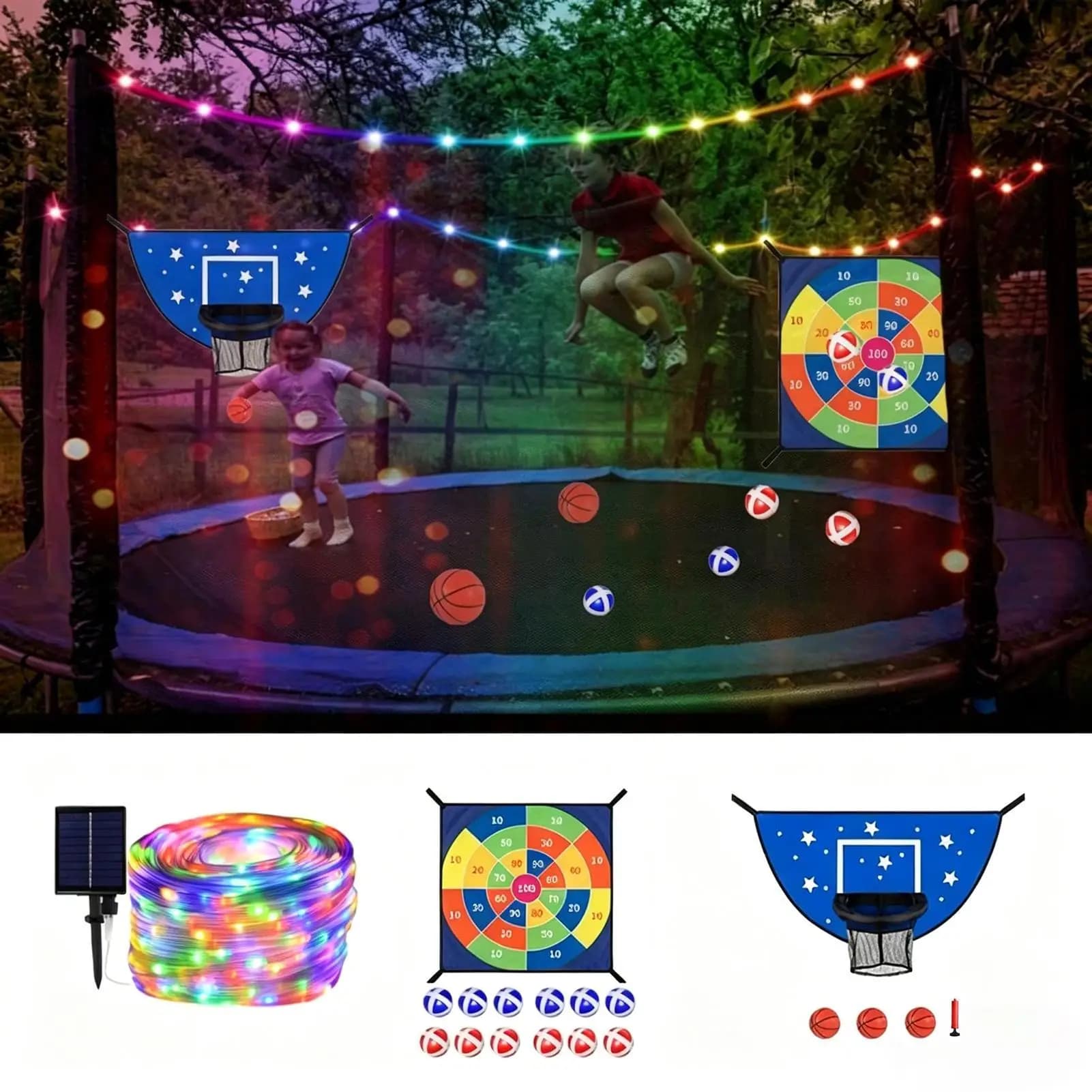 Kit di accessori per trampolino con attacco divertente per bersaglio da freccette, basket da trampolino con pompa per palloni per bambini, ragazzi, adulti, per la casa